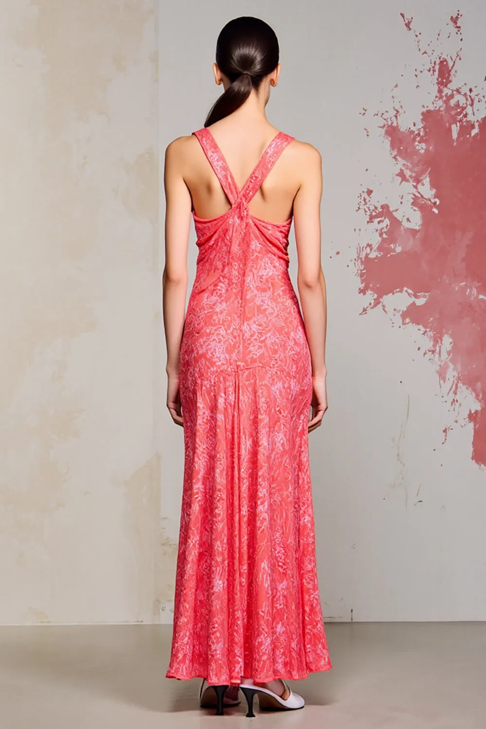 Pink Sheath Ruched Long Wedding Guest Dress sold by Zapaka product image thumbnail 2