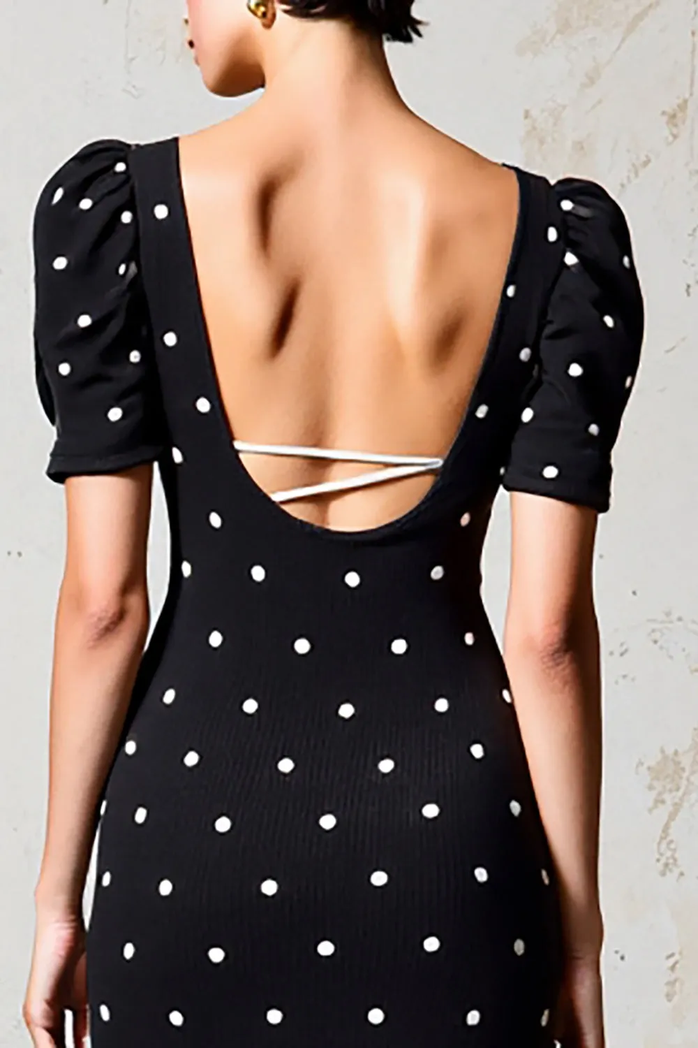 Black Sheath Polka Dot Wedding Guest Dress sold by Zapaka product image thumbnail 4