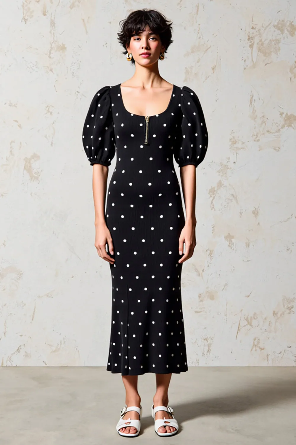 Black Sheath Polka Dot Wedding Guest Dress sold by Zapaka