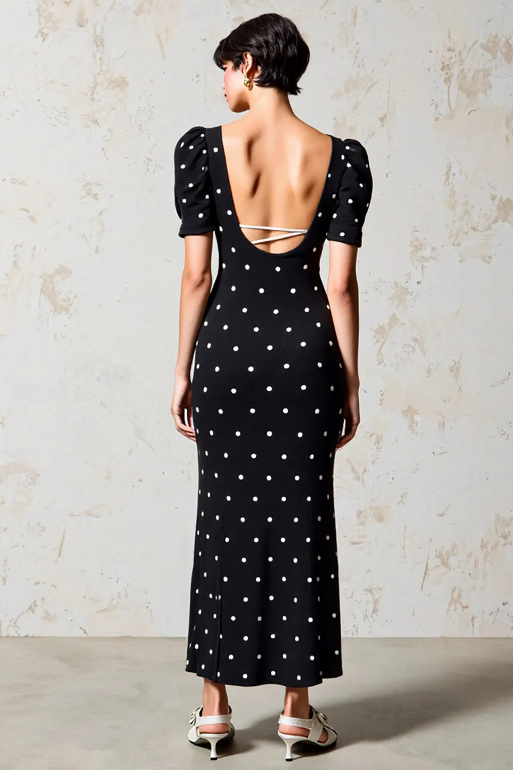 Black Sheath Polka Dot Wedding Guest Dress sold by Zapaka product image thumbnail 2