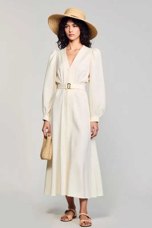 Ivory A Line Long Sleeves Wedding Guest Dress sold by Zapaka