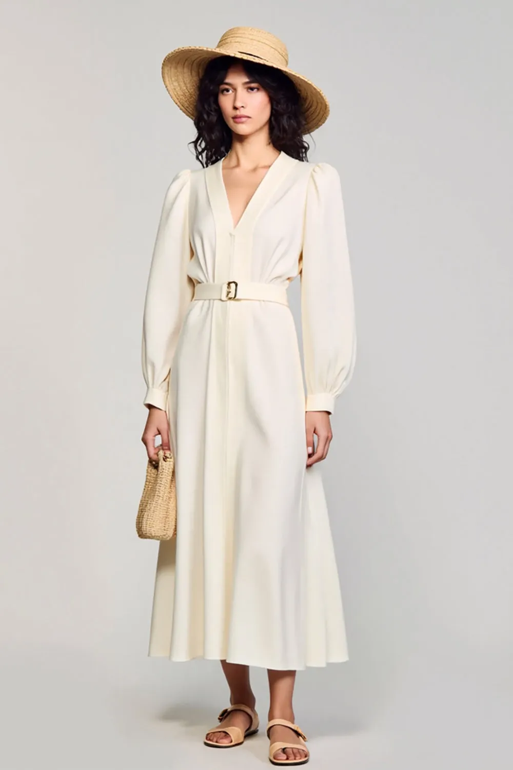 Ivory A Line Long Sleeves Wedding Guest Dress sold by Zapaka