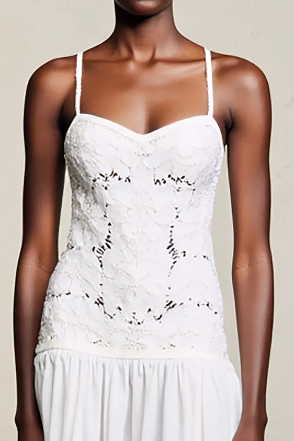 White A Line Midi Wedding Guest Dress with Lace sold by Zapaka product image thumbnail 3