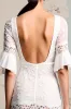 Ivory Lace A Line Long Wedding Guest Dress with Sleeves sold by Zapaka