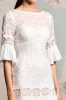 Ivory Lace A Line Long Wedding Guest Dress with Sleeves sold by Zapaka