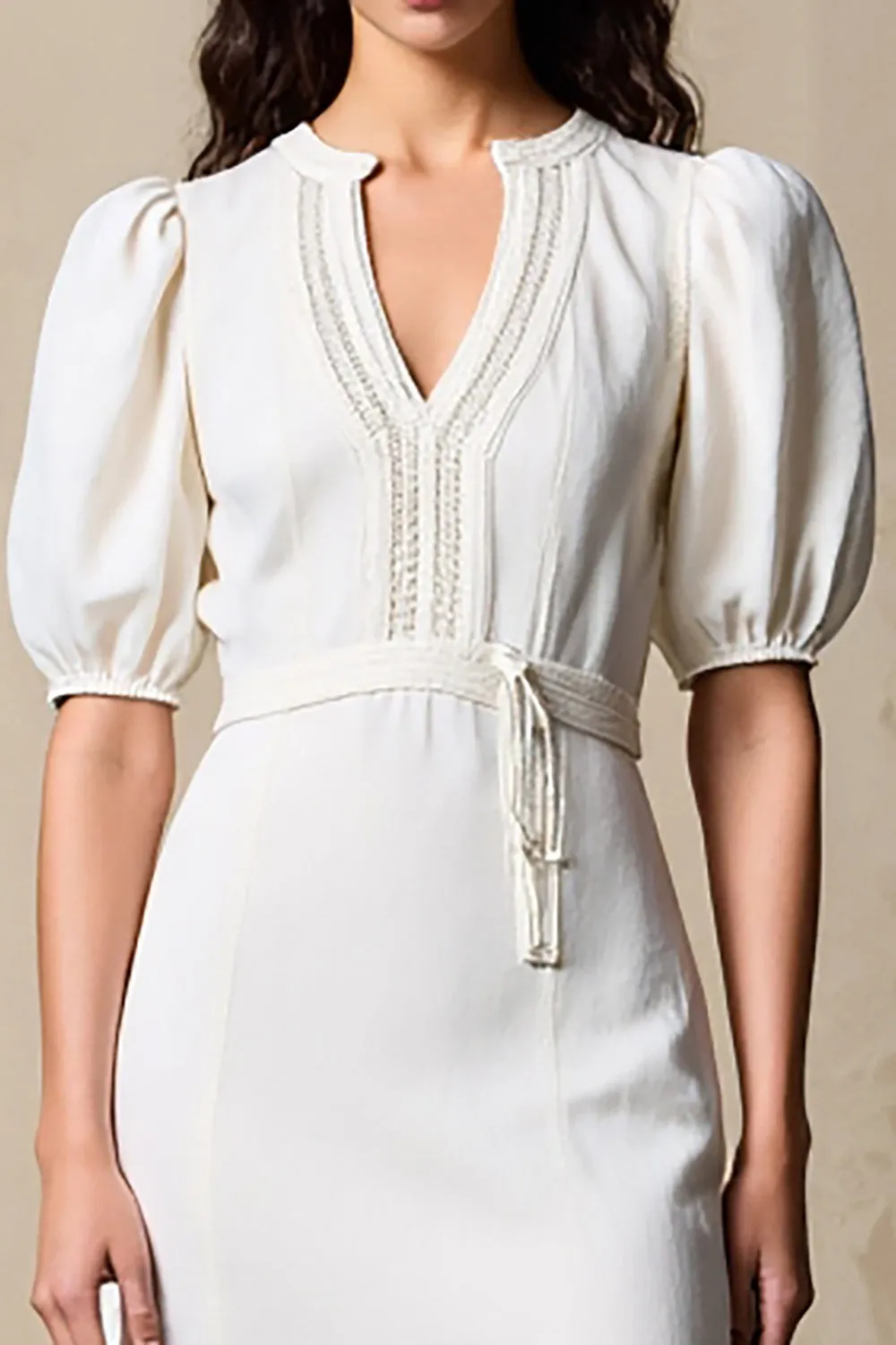 Ivory Sheath Puff Sleeves Weddig Guest Dress sold by Zapaka product image thumbnail 3