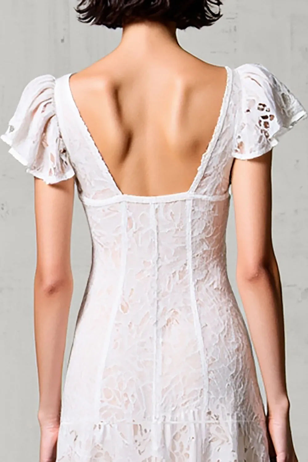 Lace White V-Neck Sheath Wedding Guest Dress sold by Zapaka product image thumbnail 4