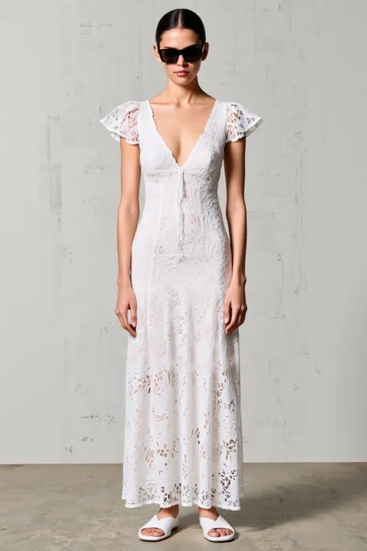 Lace White V-Neck Sheath Wedding Guest Dress sold by Zapaka