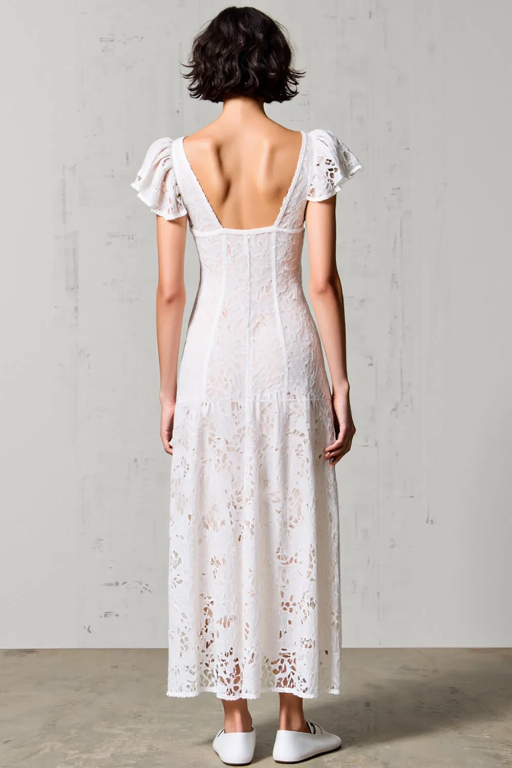 Lace White V-Neck Sheath Wedding Guest Dress sold by Zapaka product image thumbnail 2