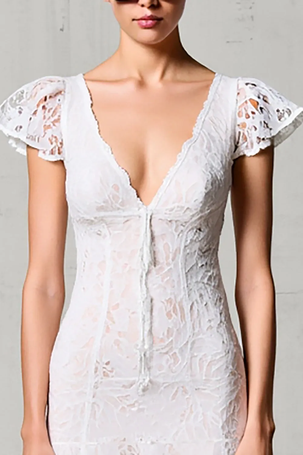 Lace White V-Neck Sheath Wedding Guest Dress sold by Zapaka product image thumbnail 3