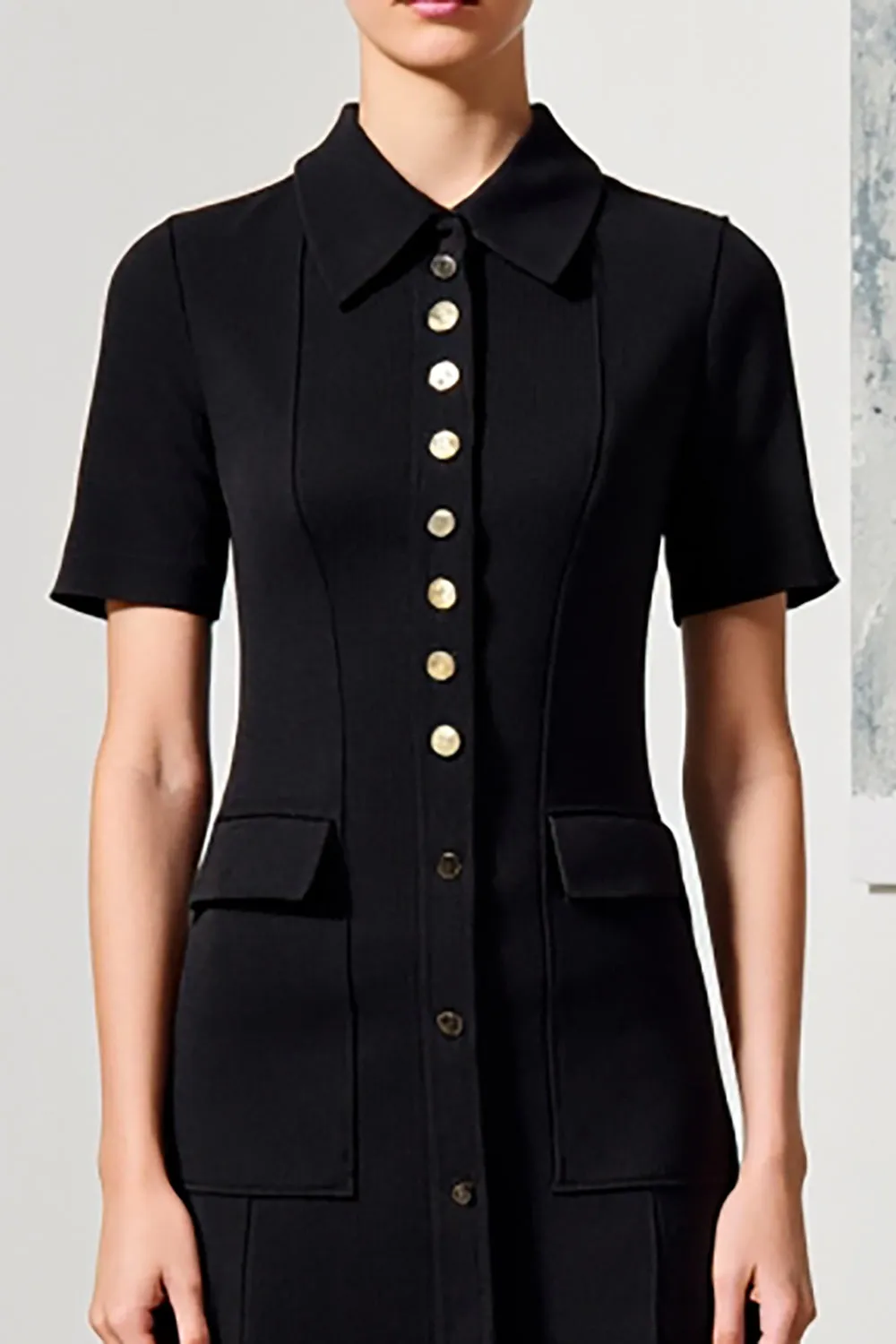 Black A Line Collar Neck Wedding Guest Dress with Sleeves sold by Zapaka product image thumbnail 3