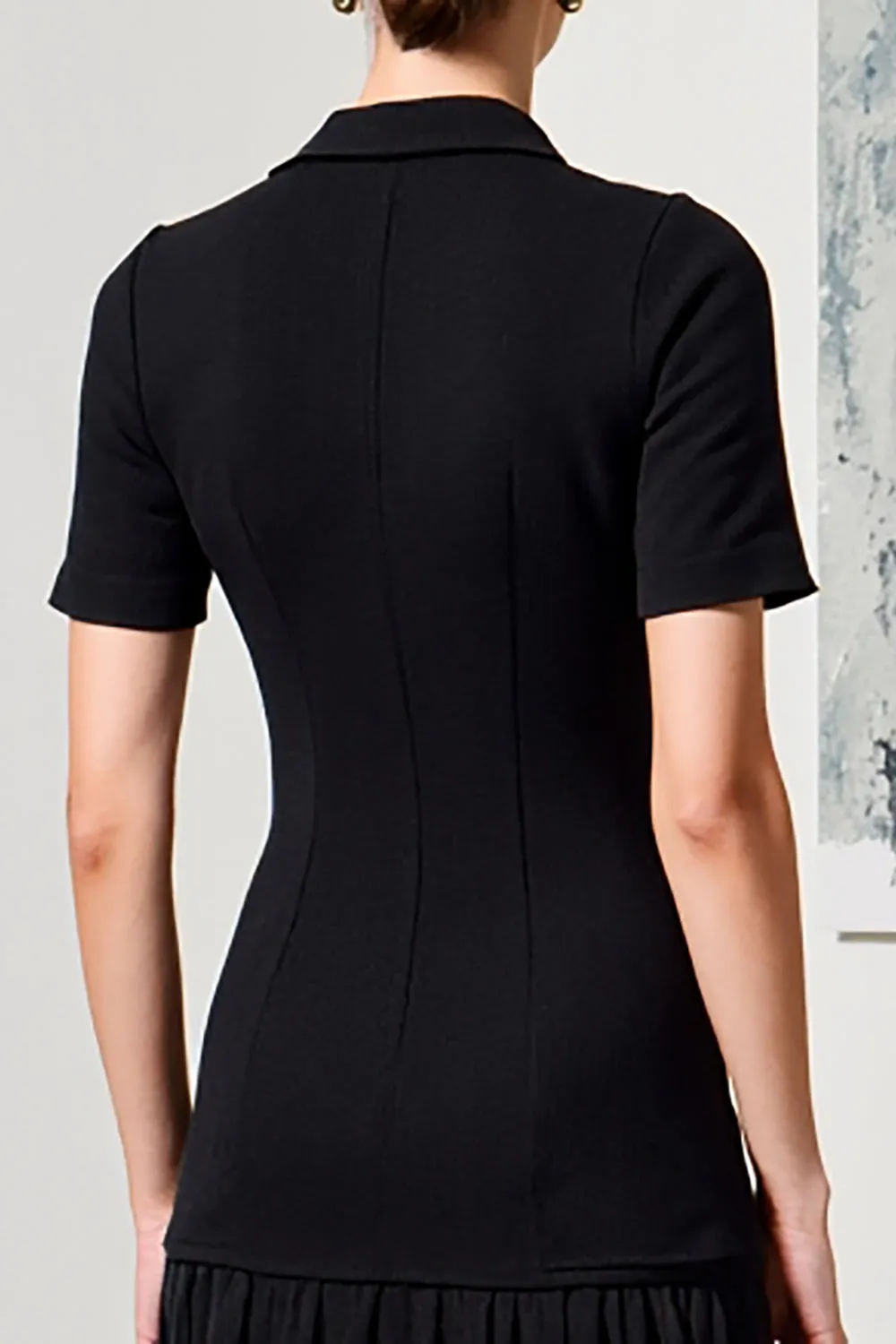 Black A Line Collar Neck Wedding Guest Dress with Sleeves sold by Zapaka product image thumbnail 4