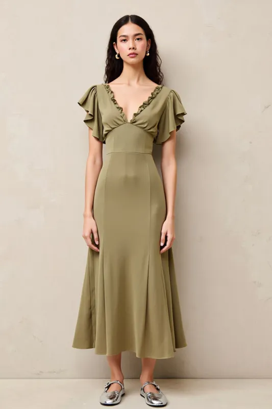 Live A Line Ruffled Long Wedding Guest Dress sold by Zapaka
