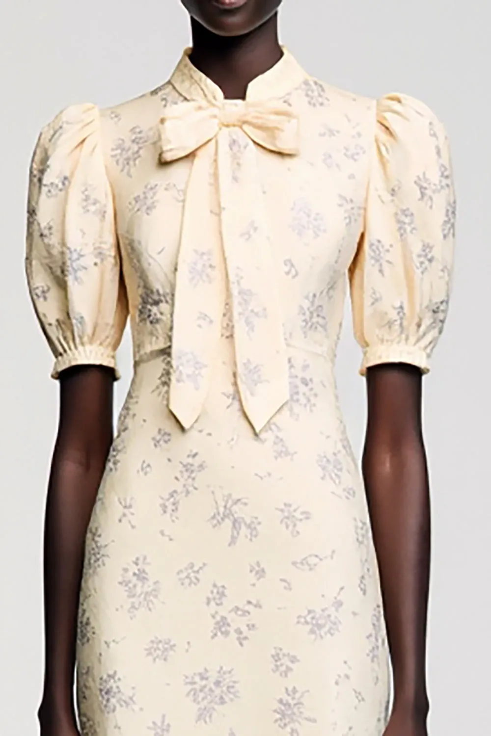 Ivory Satin Midi Wedding Guest Dress with Sleeves sold by Zapaka product image thumbnail 3