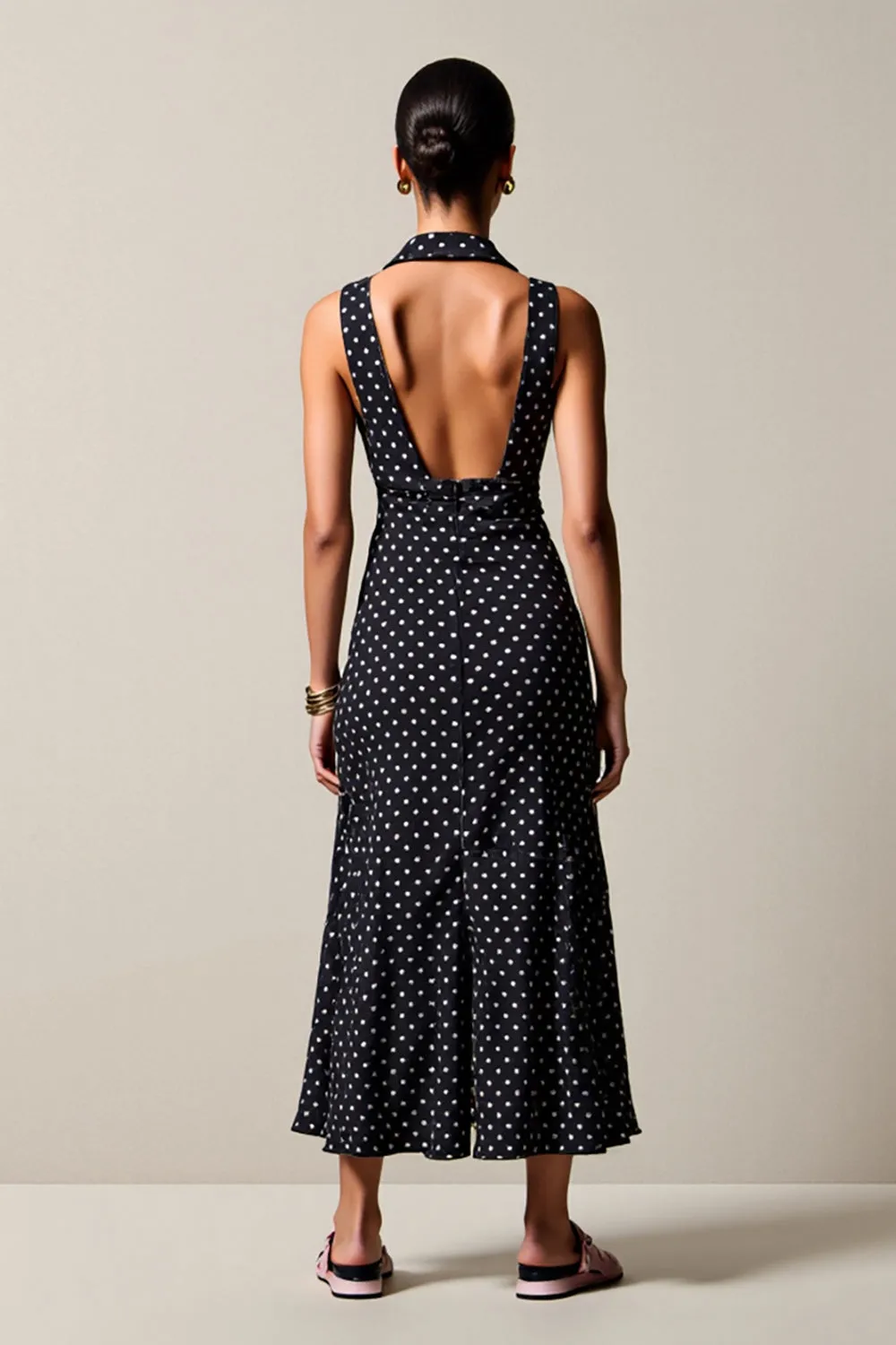 Black Polka Dot Long Chiffon Wedding Guest Dress sold by Zapaka product image thumbnail 2