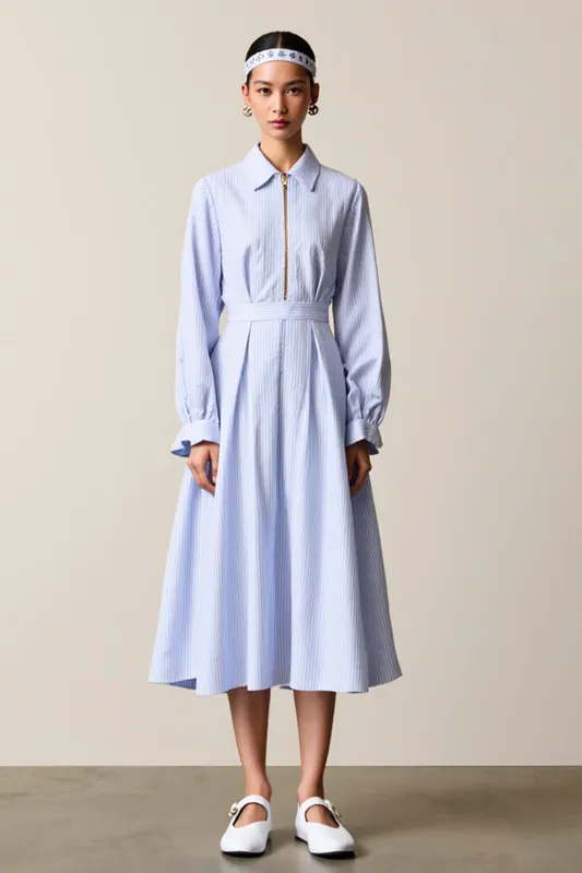 Blue A Line Striped Midi Wedding Guest Dress sold by Zapaka