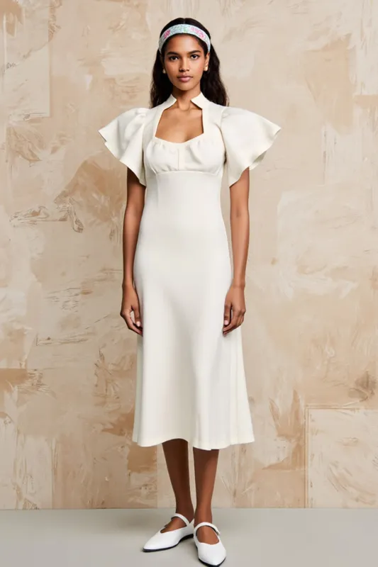 Ivory Satin Midi Wedding Guest Dress sold by Zapaka