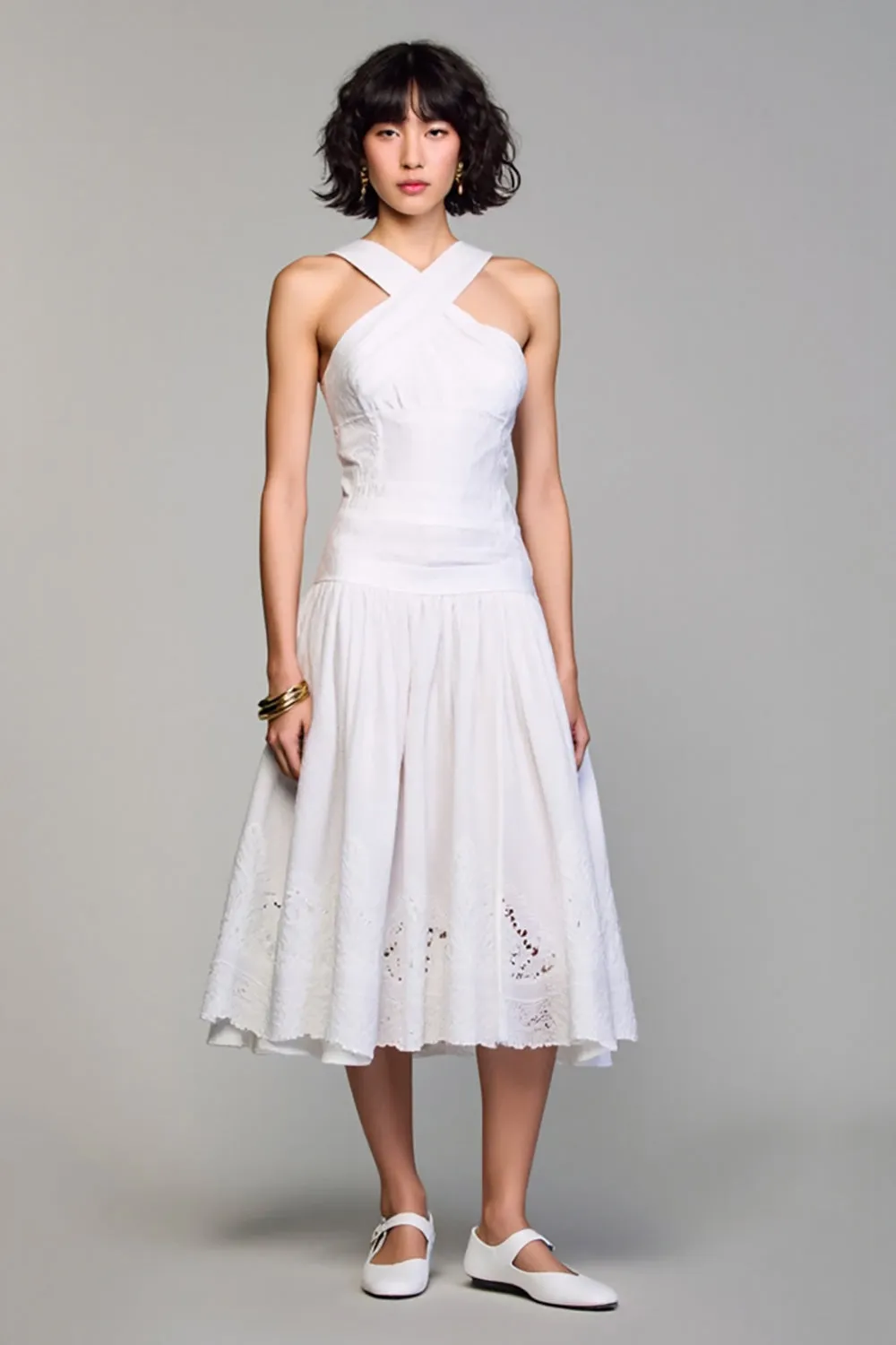 White A Line Midi Wedding Guest Dress sold by Zapaka