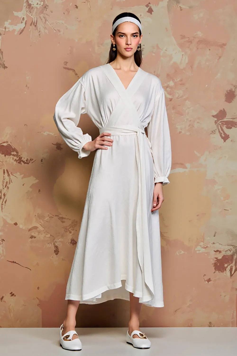 White A Line Long Sleeves Wedding Guest Dress sold by Zapaka
