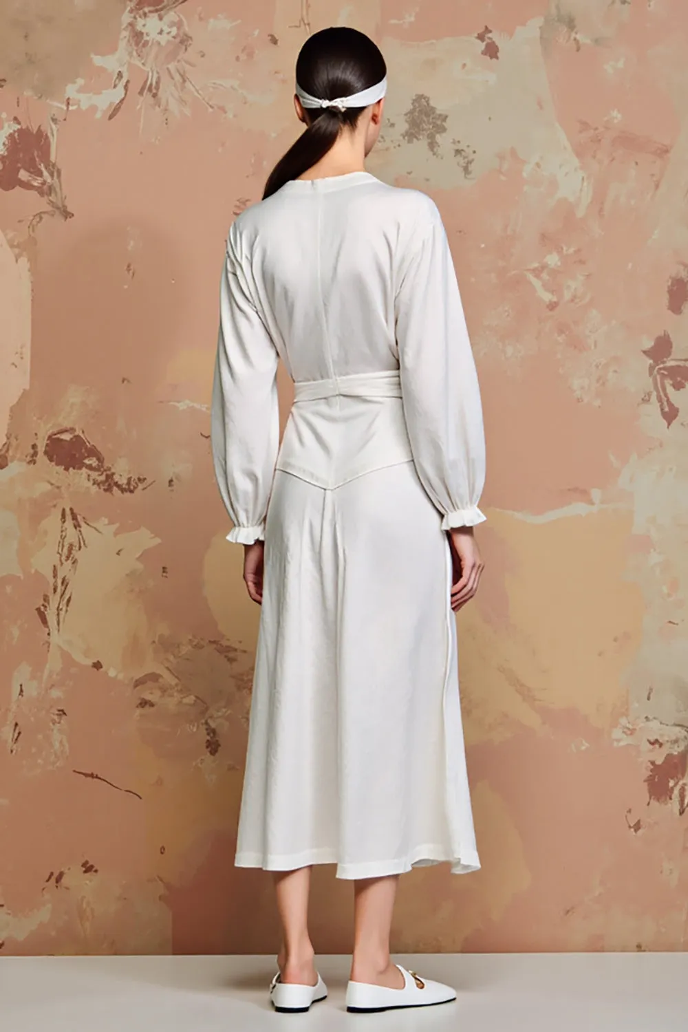 White A Line Long Sleeves Wedding Guest Dress sold by Zapaka product image thumbnail 2
