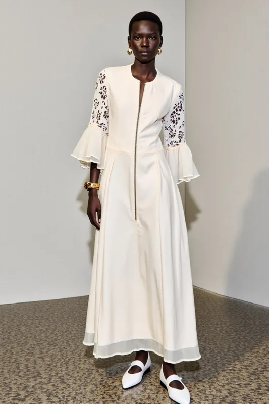 Ivory A Line Long Wedding Guest Dress with Lace sold by Zapaka