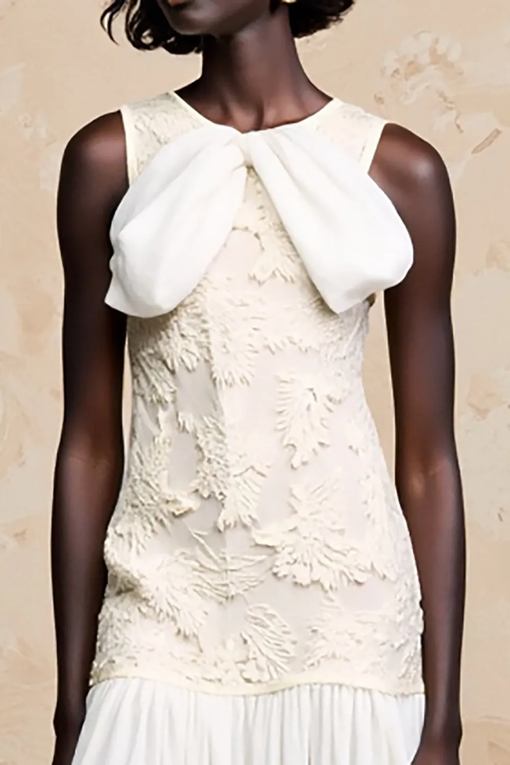 Ivory Sheath Long Wedding Guest Dress with Ruffles sold by Zapaka product image thumbnail 3