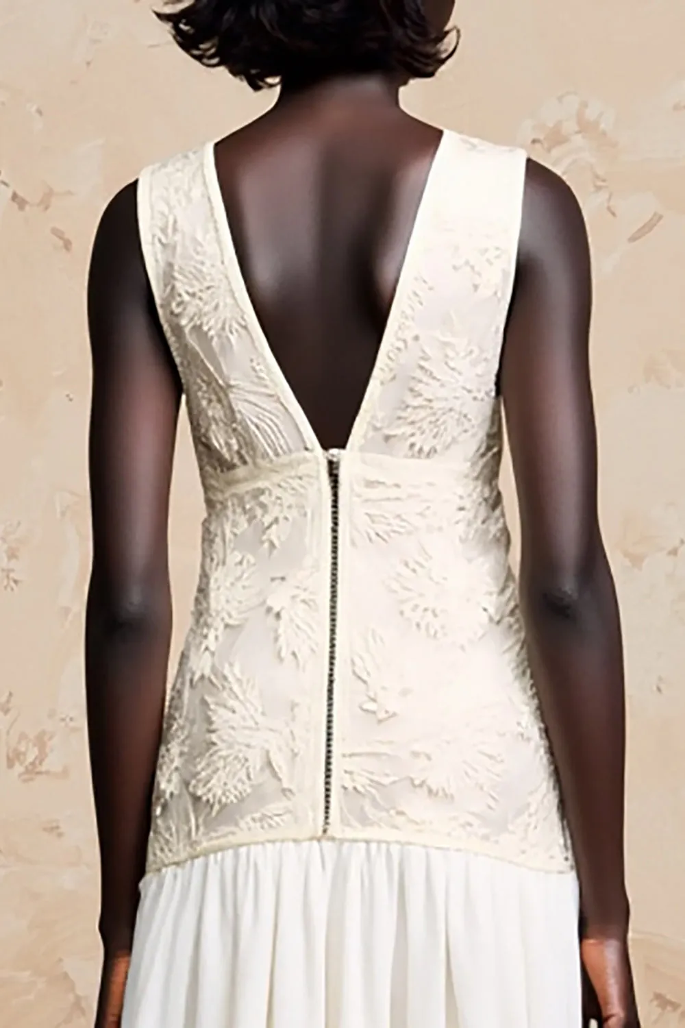 Ivory Sheath Long Wedding Guest Dress with Ruffles sold by Zapaka product image thumbnail 4