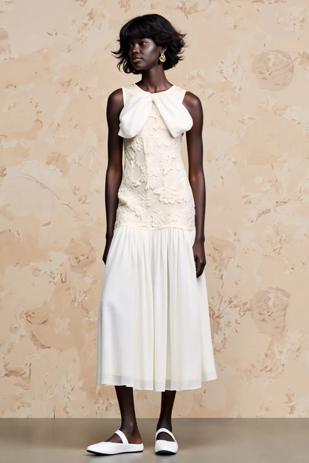 Ivory Sheath Long Wedding Guest Dress with Ruffles sold by Zapaka