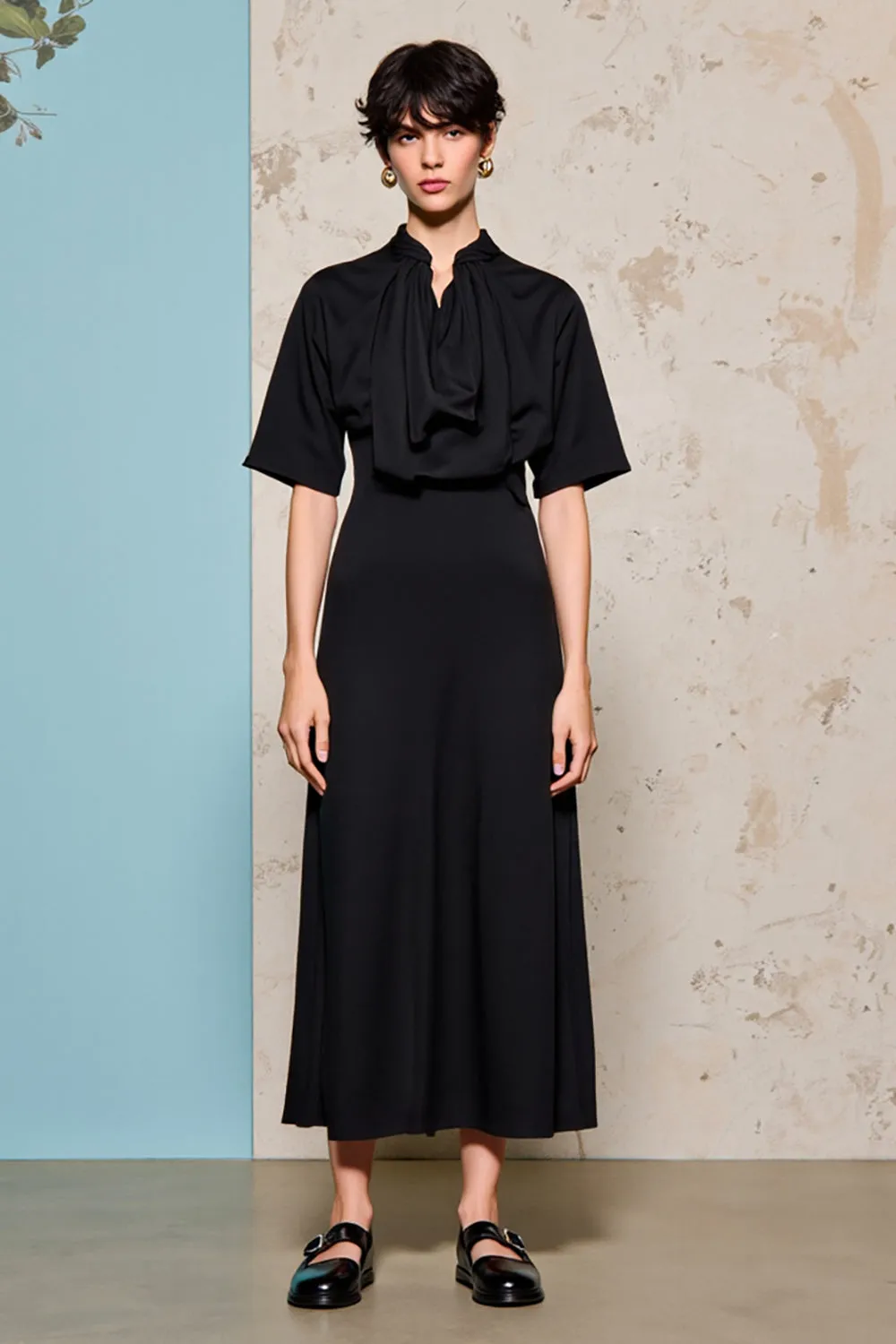 Black A Line Long Satin Wedding Guest Dress sold by Zapaka