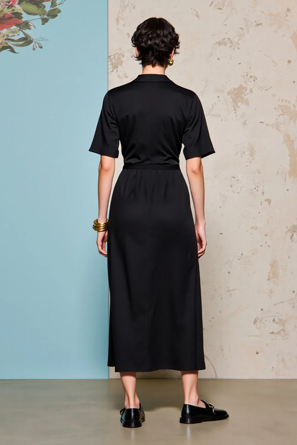 Black A Line Long Satin Wedding Guest Dress sold by Zapaka product image thumbnail 2