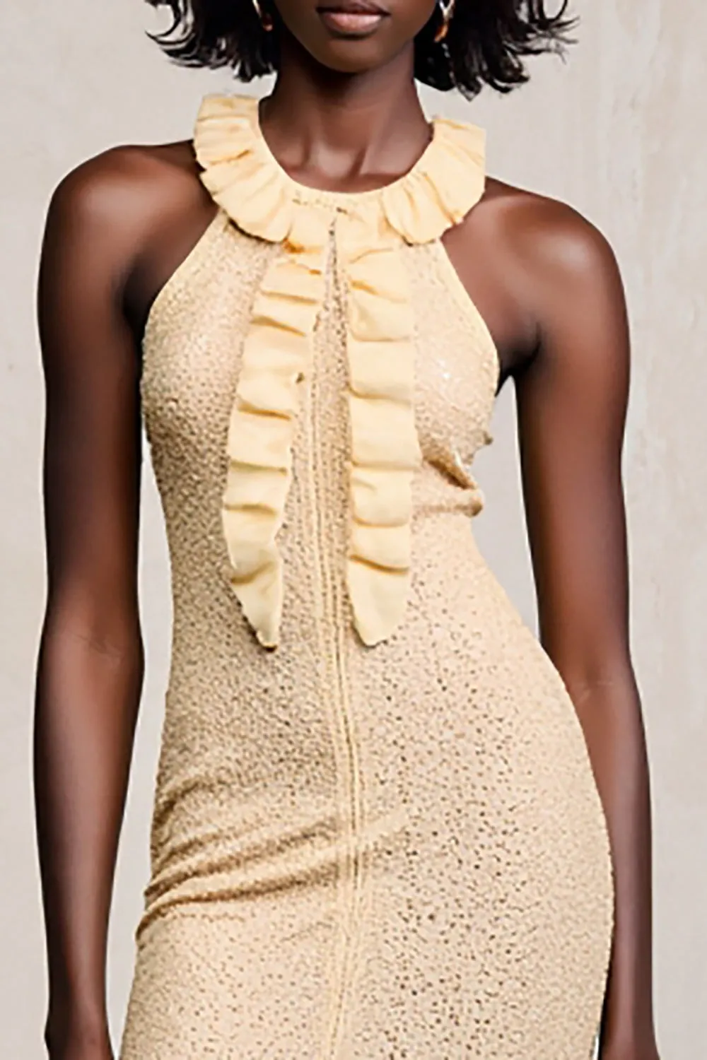 Apricot Sheath Halter Long Wedding Guest Dress sold by Zapaka product image thumbnail 3