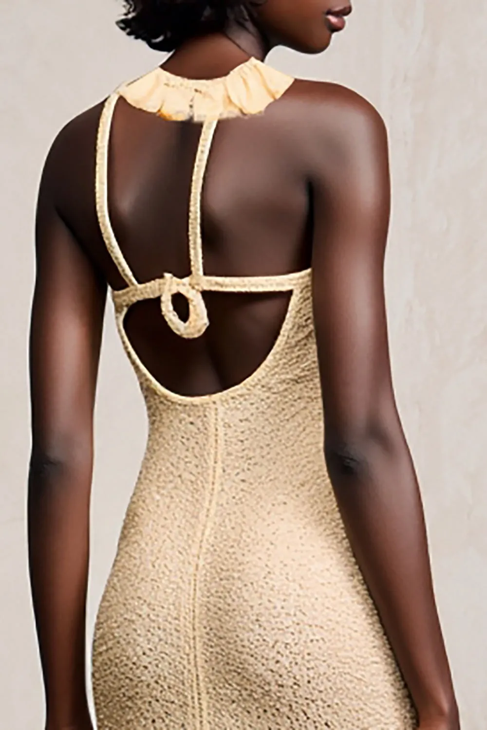 Apricot Sheath Halter Long Wedding Guest Dress sold by Zapaka product image thumbnail 4