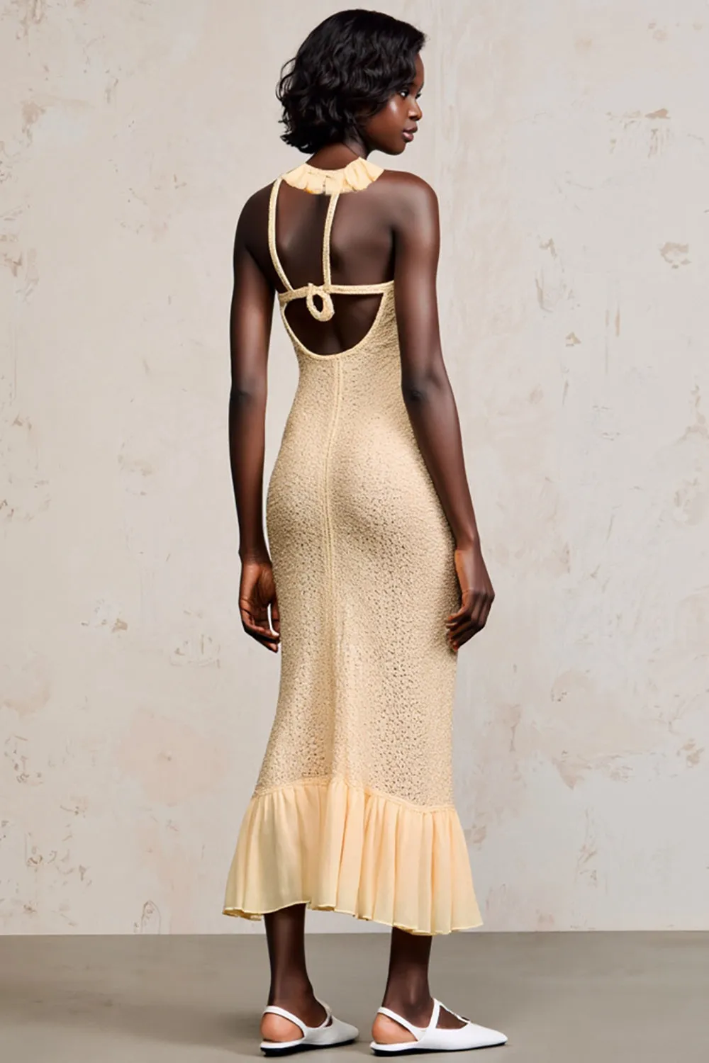 Apricot Sheath Halter Long Wedding Guest Dress sold by Zapaka product image thumbnail 2