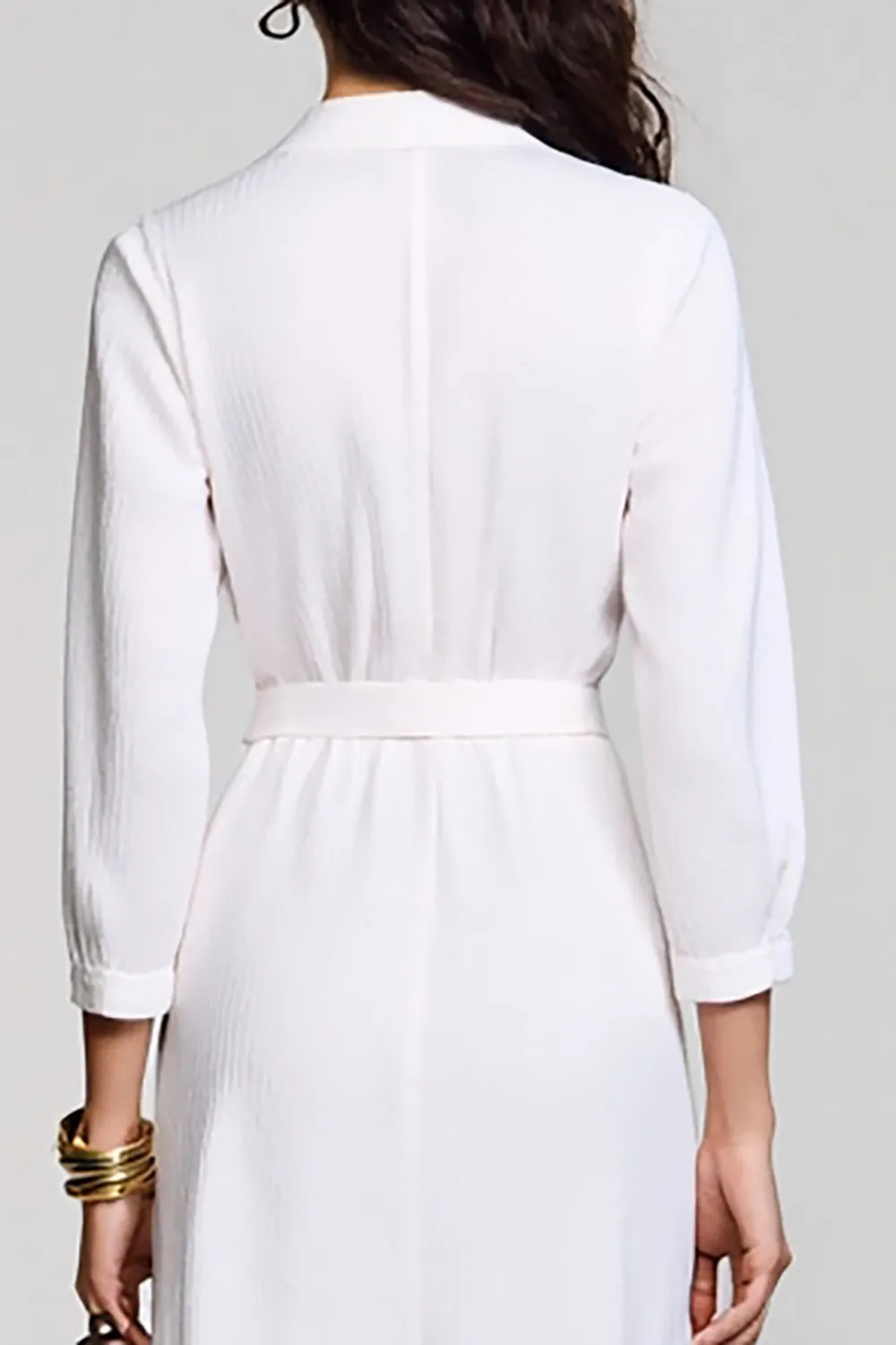 White A LIne Cllar Neck Long Wedding Guest Dress with Sleeves sold by Zapaka product image thumbnail 4