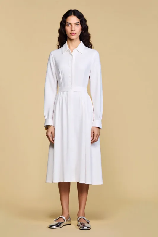 White A LIne Cllar Neck Long Wedding Guest Dress with Sleeves sold by Zapaka
