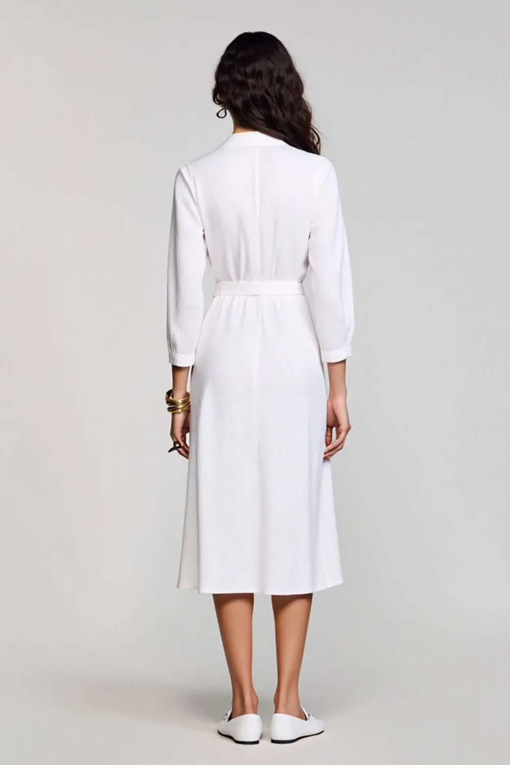 White A LIne Cllar Neck Long Wedding Guest Dress with Sleeves sold by Zapaka product image thumbnail 2
