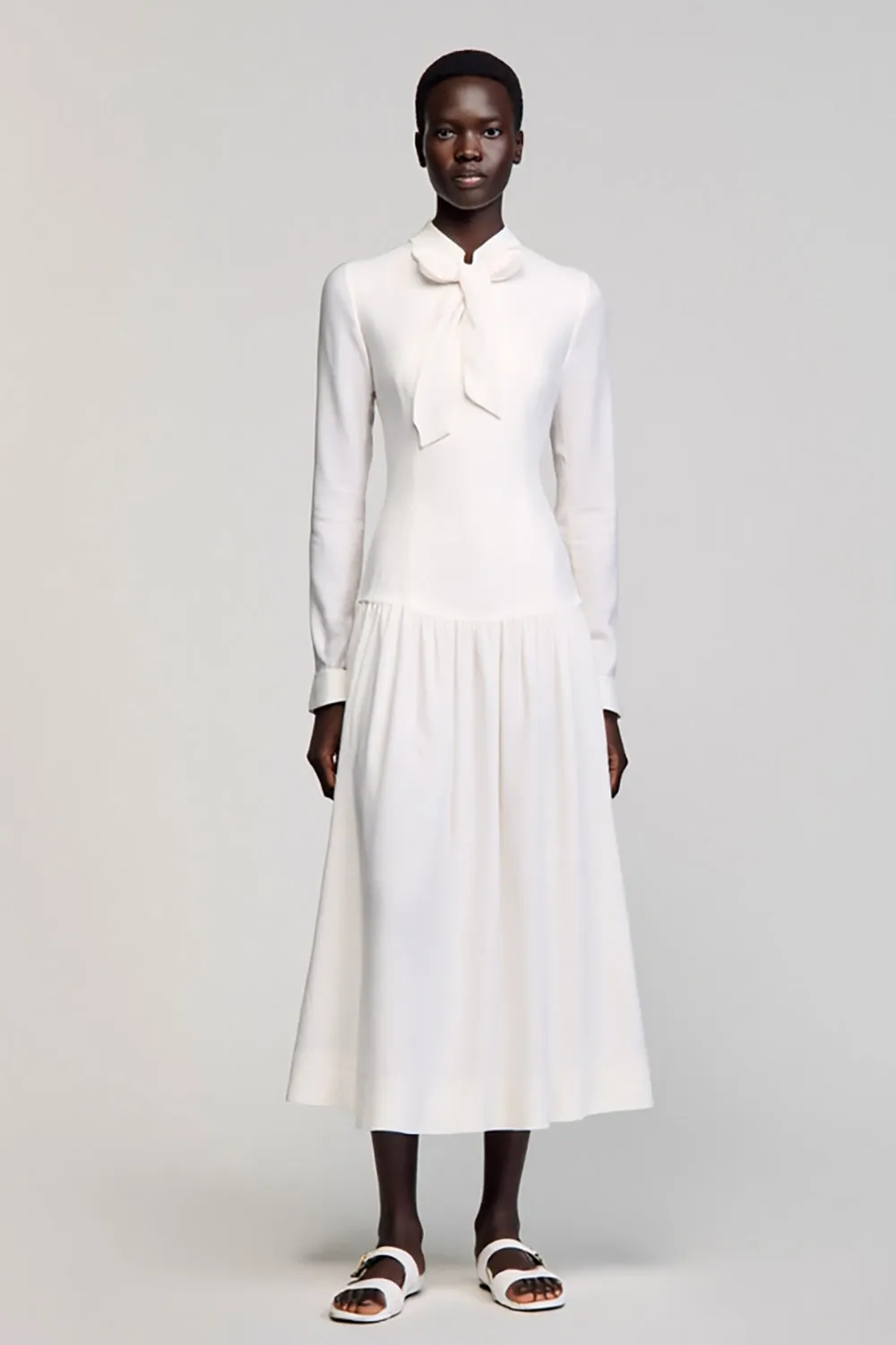 Ivory A Line Ruffled Wedding Guest Dress with Sleeves sold by Zapaka