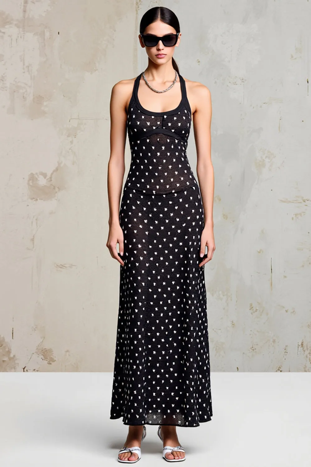 Black Chiffon Polka Dot Wedding Guest Dress sold by Zapaka