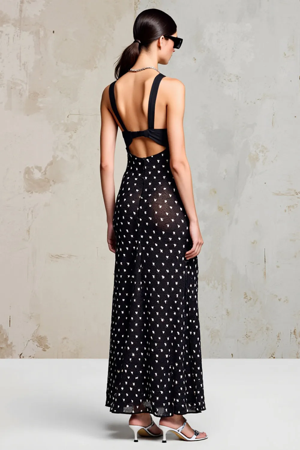 Black Chiffon Polka Dot Wedding Guest Dress sold by Zapaka product image thumbnail 2