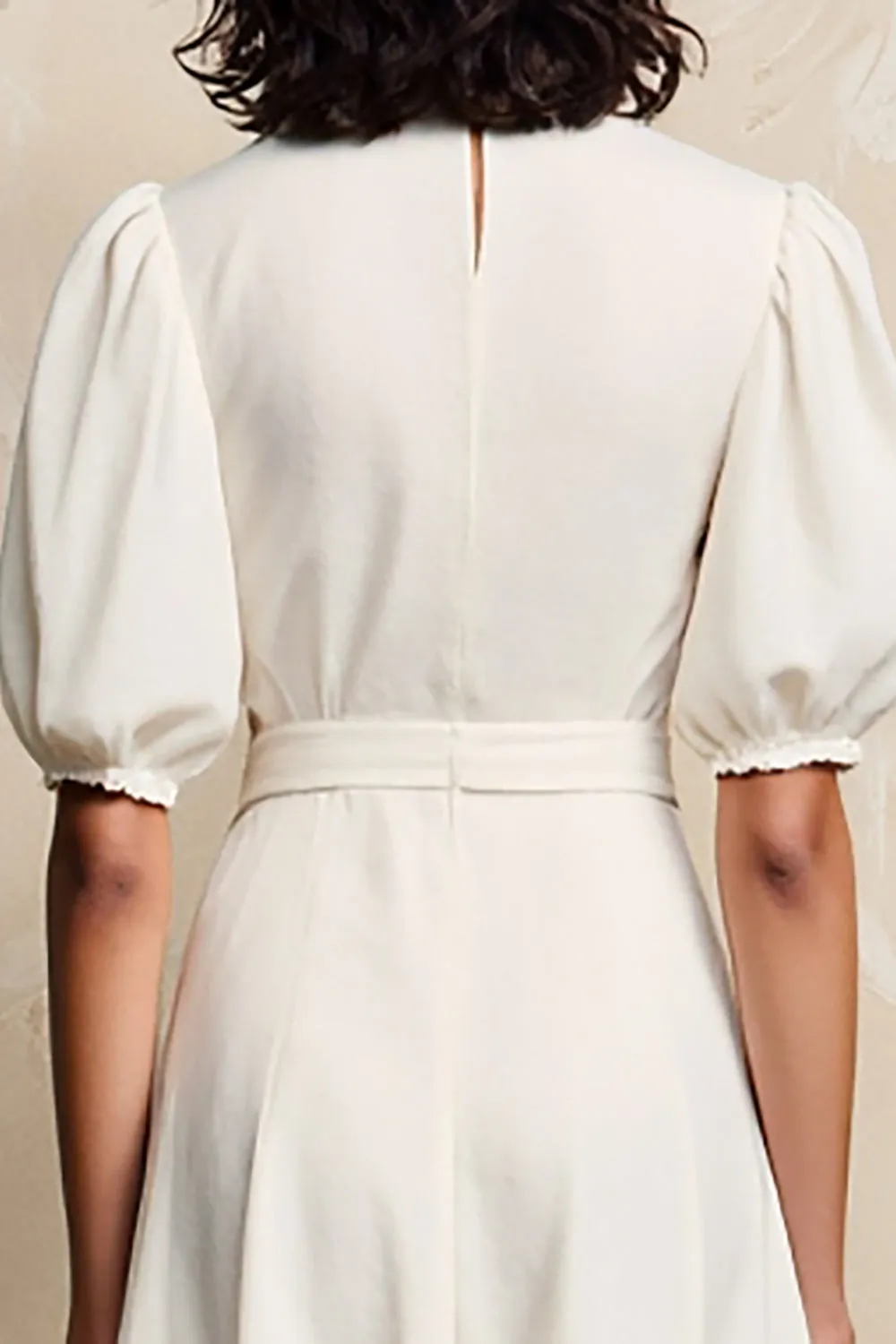 Ivory Lapel A Line Mini Wedding Guest Dress With Sash sold by Zapaka product image thumbnail 4