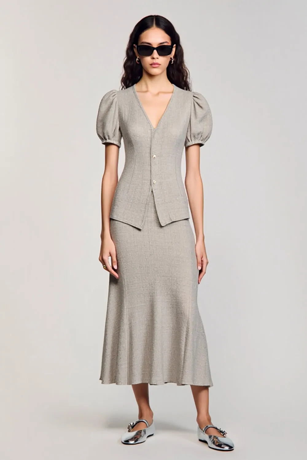 Jersey V Neck Grey Wedding Guest Dress sold by Zapaka