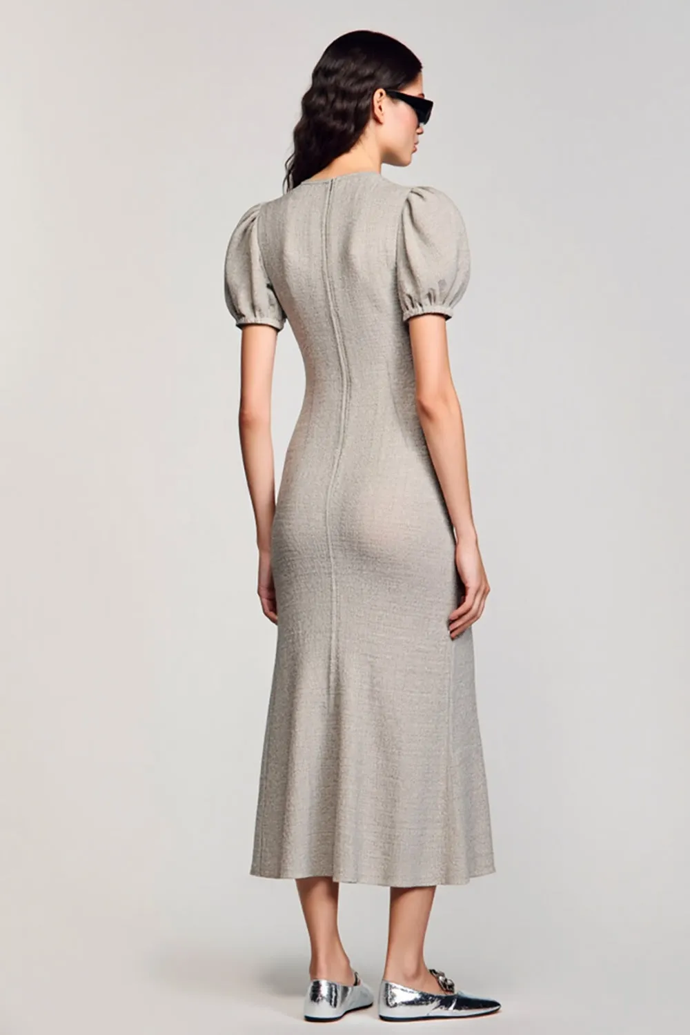 Jersey V Neck Grey Wedding Guest Dress sold by Zapaka product image thumbnail 2