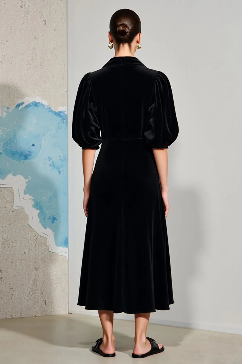 Puff Sleeve Black A Line V Neck Wedding Guest Dress sold by Zapaka product image thumbnail 2