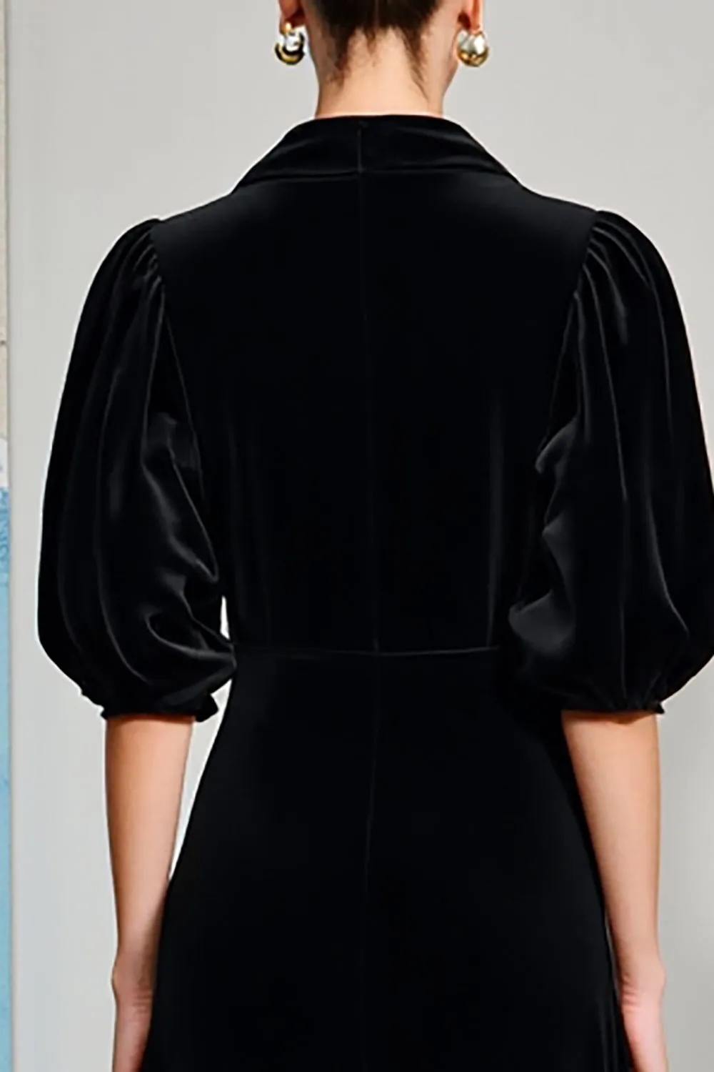 Puff Sleeve Black A Line V Neck Wedding Guest Dress sold by Zapaka product image thumbnail 4