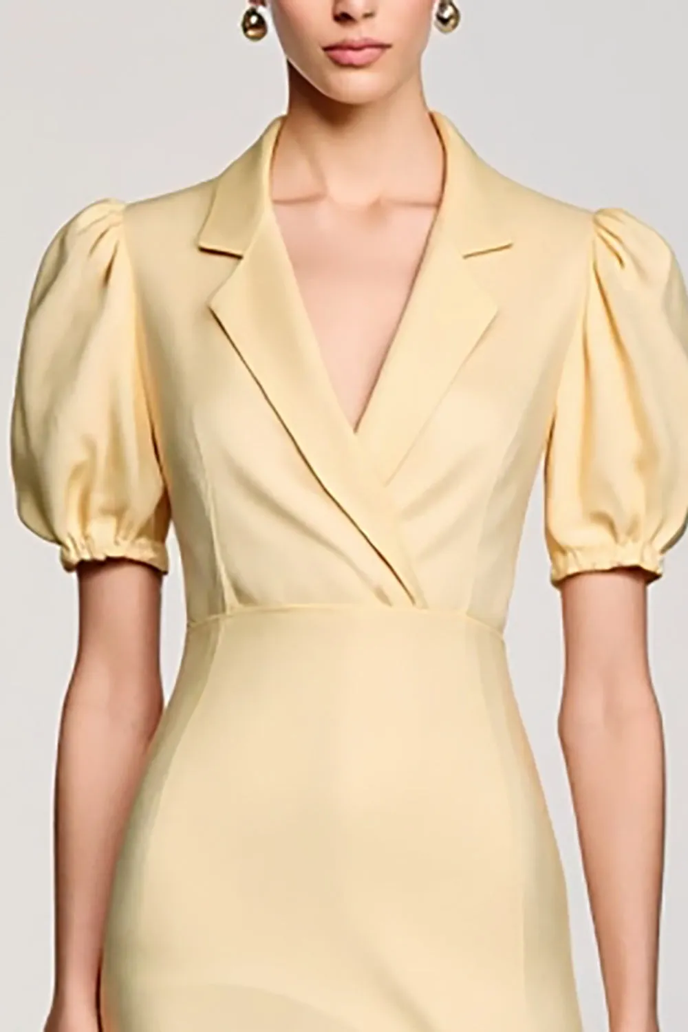 Yellow V Neck Short Sleeves Wedding Guest Dress sold by Zapaka product image thumbnail 3