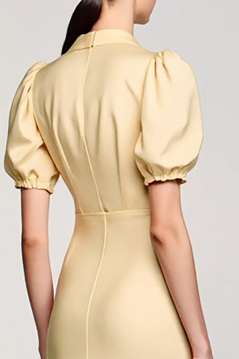 Yellow V Neck Short Sleeves Wedding Guest Dress sold by Zapaka product image thumbnail 4