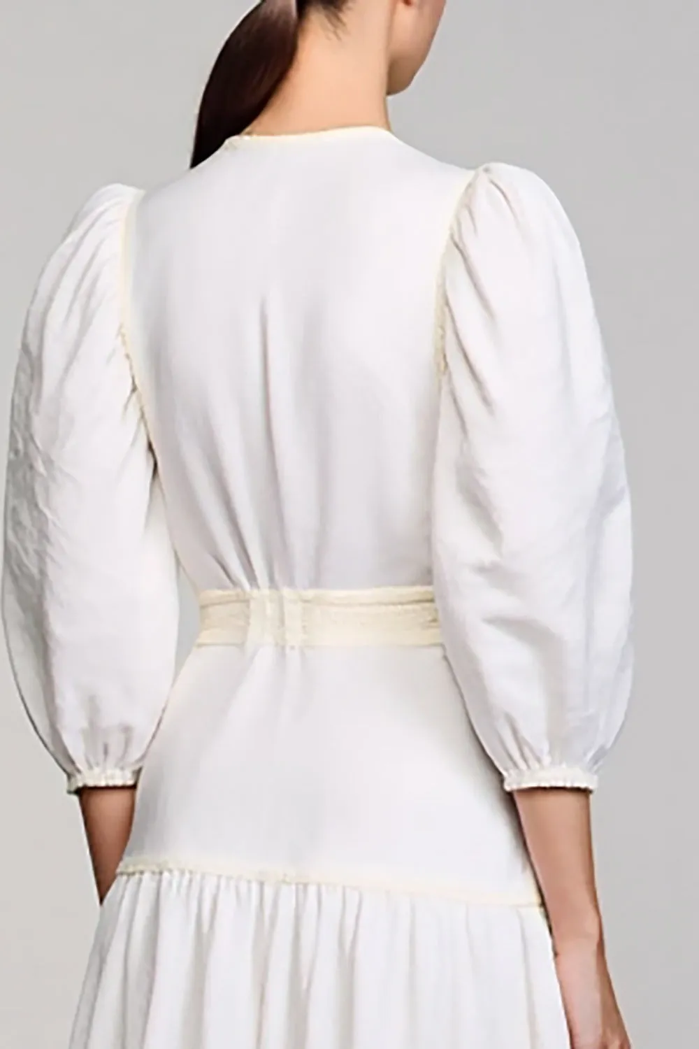 Long Sleeve High Neck White Wedding Guest Dress With Bow sold by Zapaka product image thumbnail 4