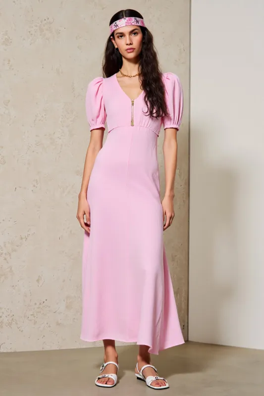 Pink A Line V Neck Long Wedding Guest Dress sold by Zapaka