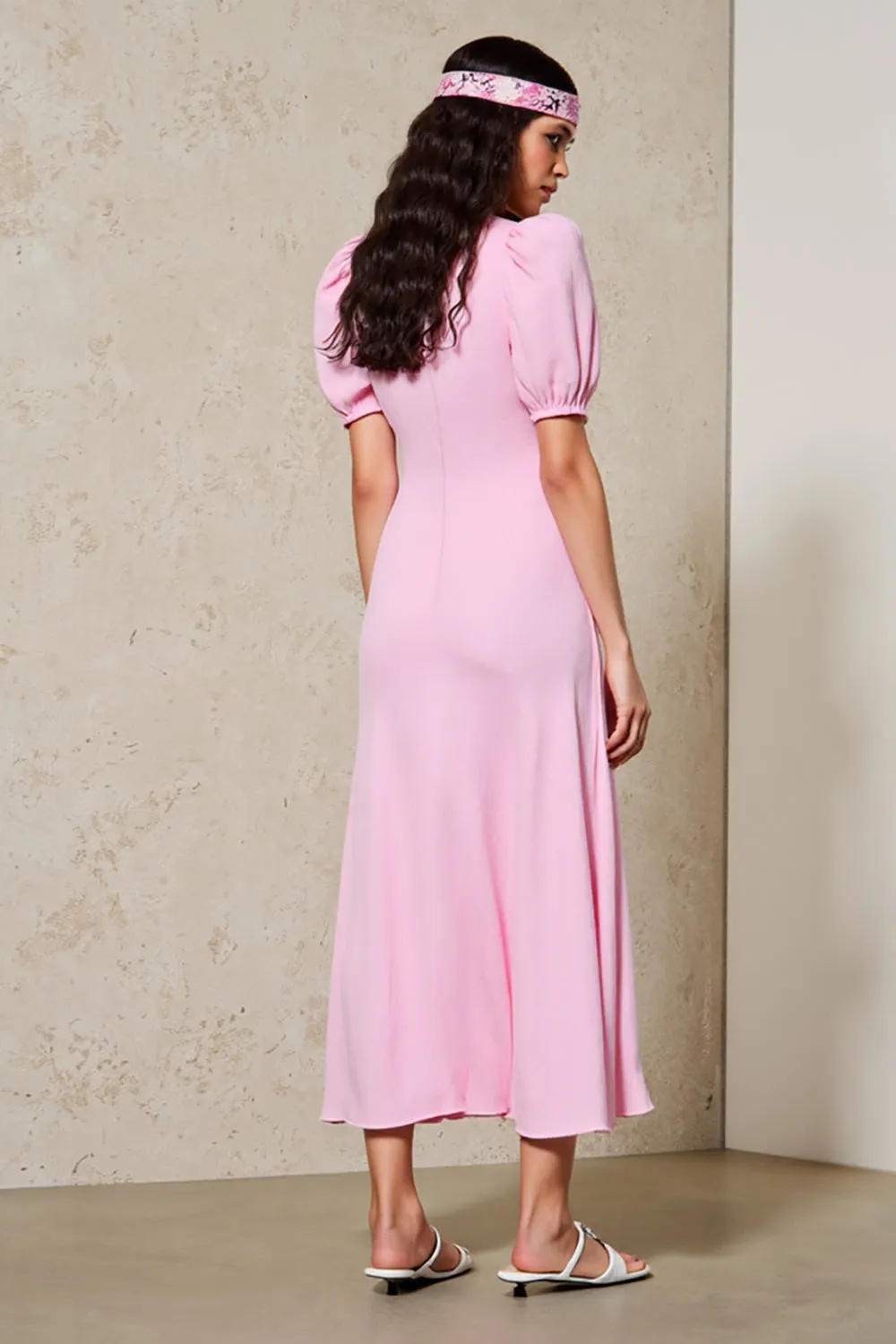 Pink A Line V Neck Long Wedding Guest Dress sold by Zapaka product image thumbnail 2