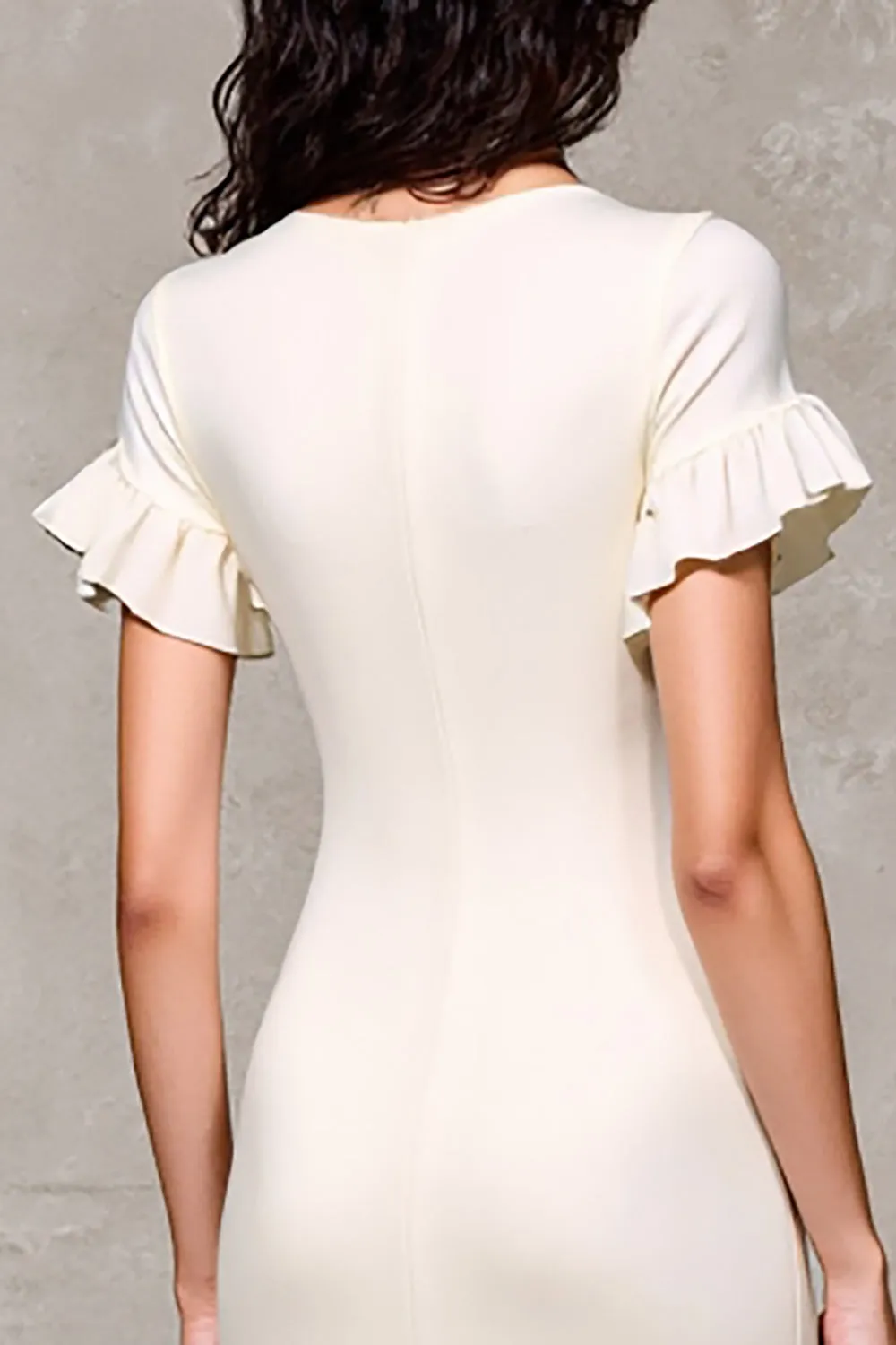 Sheath Ruffled Ivory Midi Wedding Guest Dress sold by Zapaka product image thumbnail 4